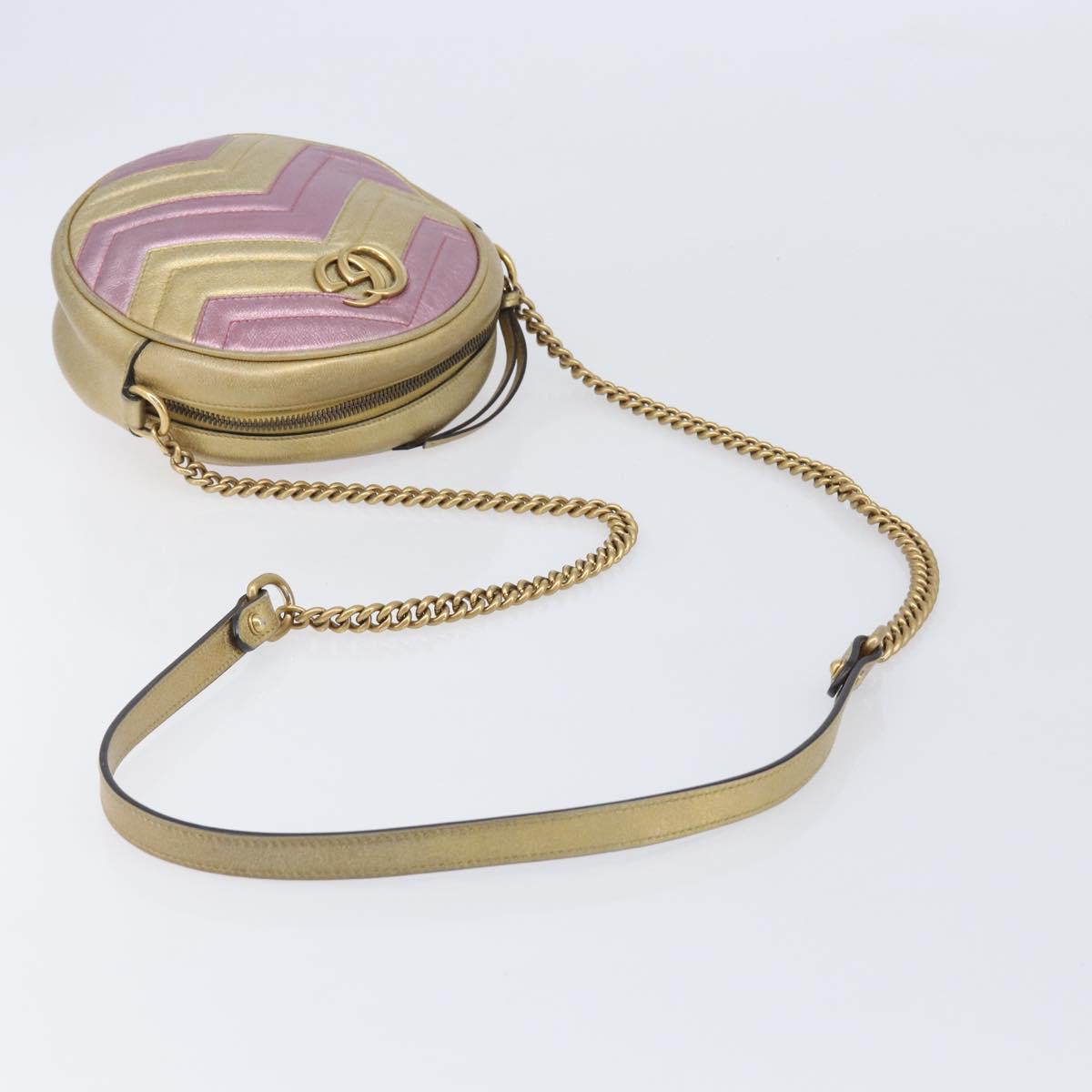 GUCCI GG Marmont Chain Shoulder Bag Leather Gold Pink 550154 Auth ka6138A