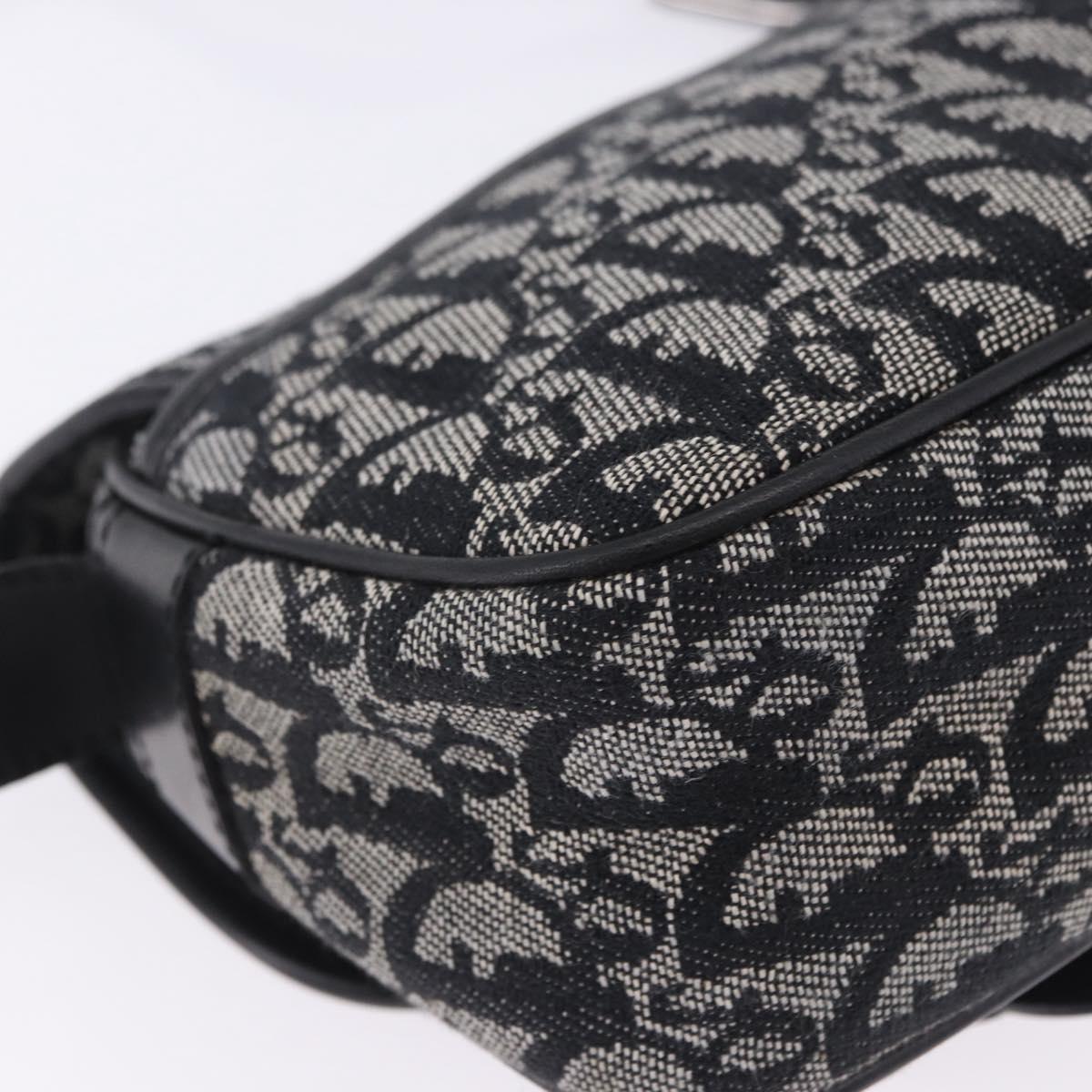 Christian Dior Trotter Canvas Shoulder Bag Black Silver Auth ka6139V