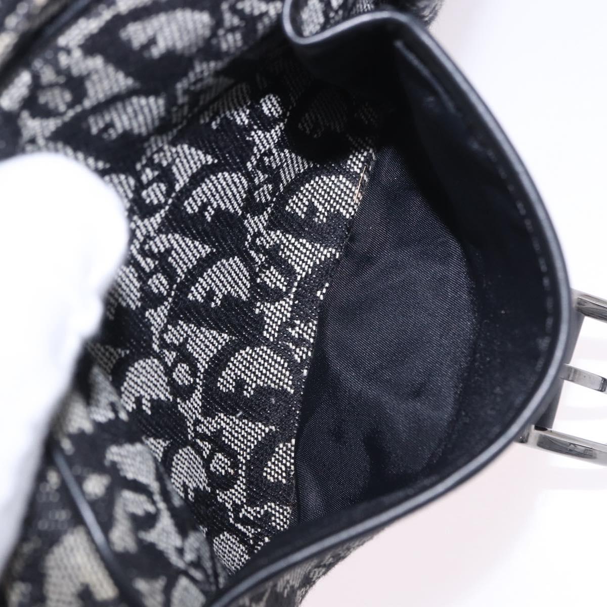 Christian Dior Trotter Canvas Shoulder Bag Black Silver Auth ka6139V