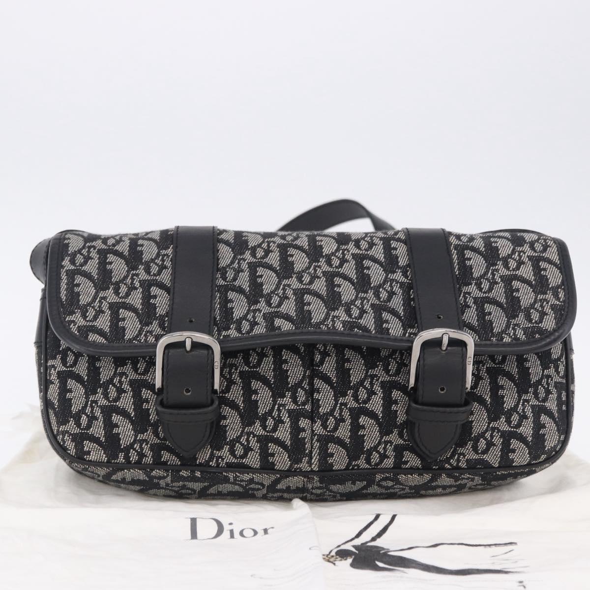 Christian Dior Trotter Canvas Shoulder Bag Black Silver Auth ka6139V