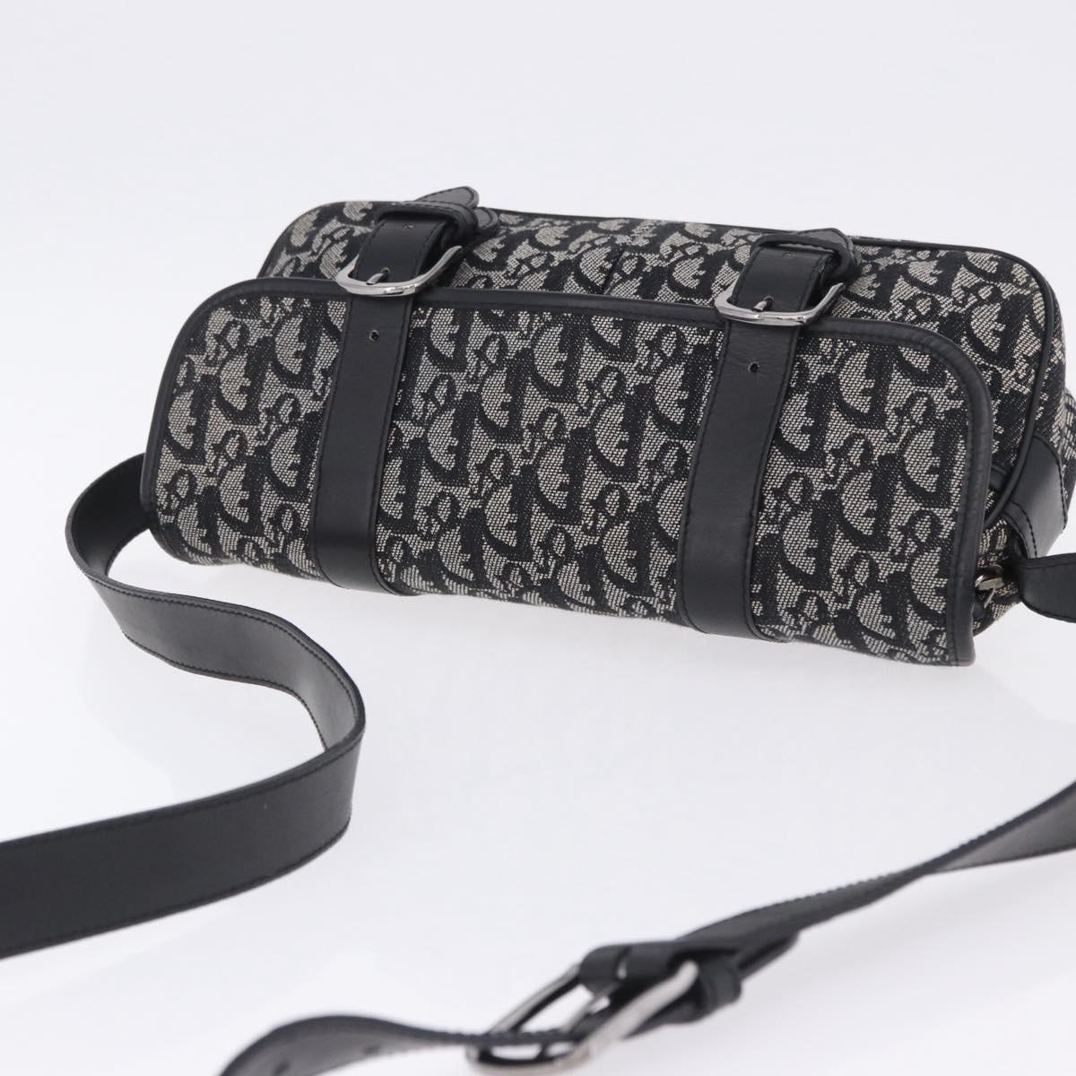 Christian Dior Trotter Canvas Shoulder Bag Black Silver Auth ka6139V