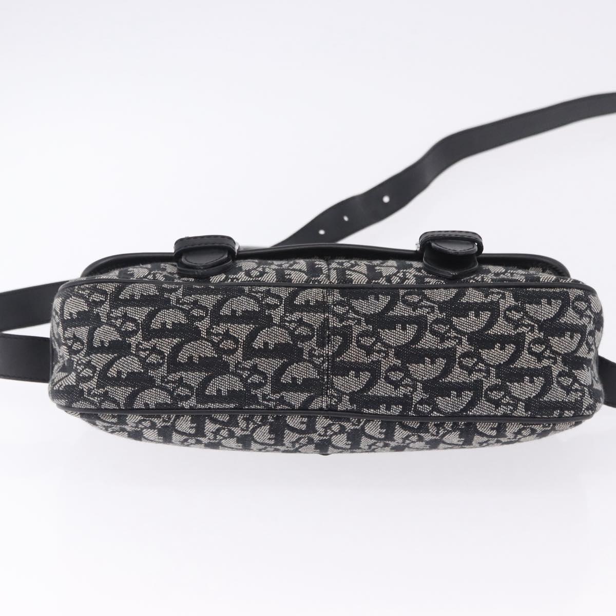 Christian Dior Trotter Canvas Shoulder Bag Black Silver Auth ka6139V