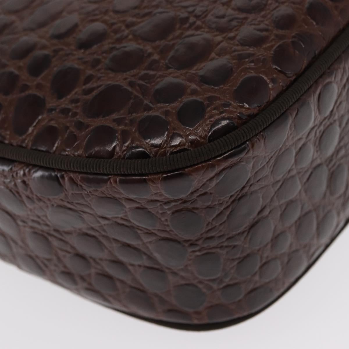 Salvatore Ferragamo Vala Shoulder Bag Embossed Leather Brown Gold Auth ka614