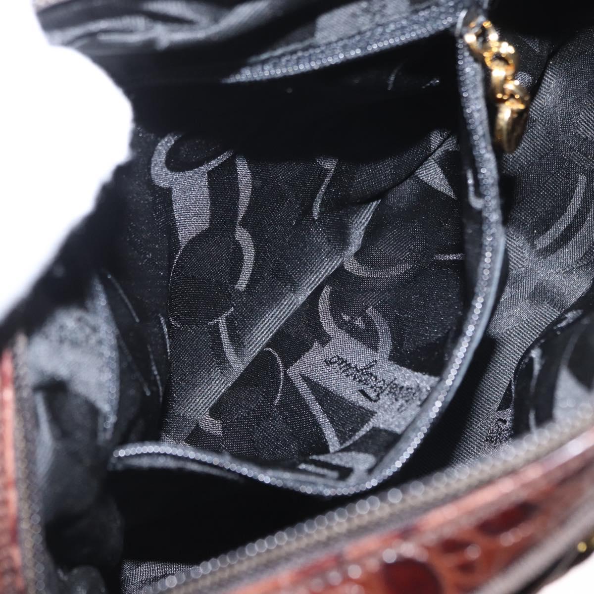 Salvatore Ferragamo Vala Shoulder Bag Embossed Leather Brown Gold Auth ka614