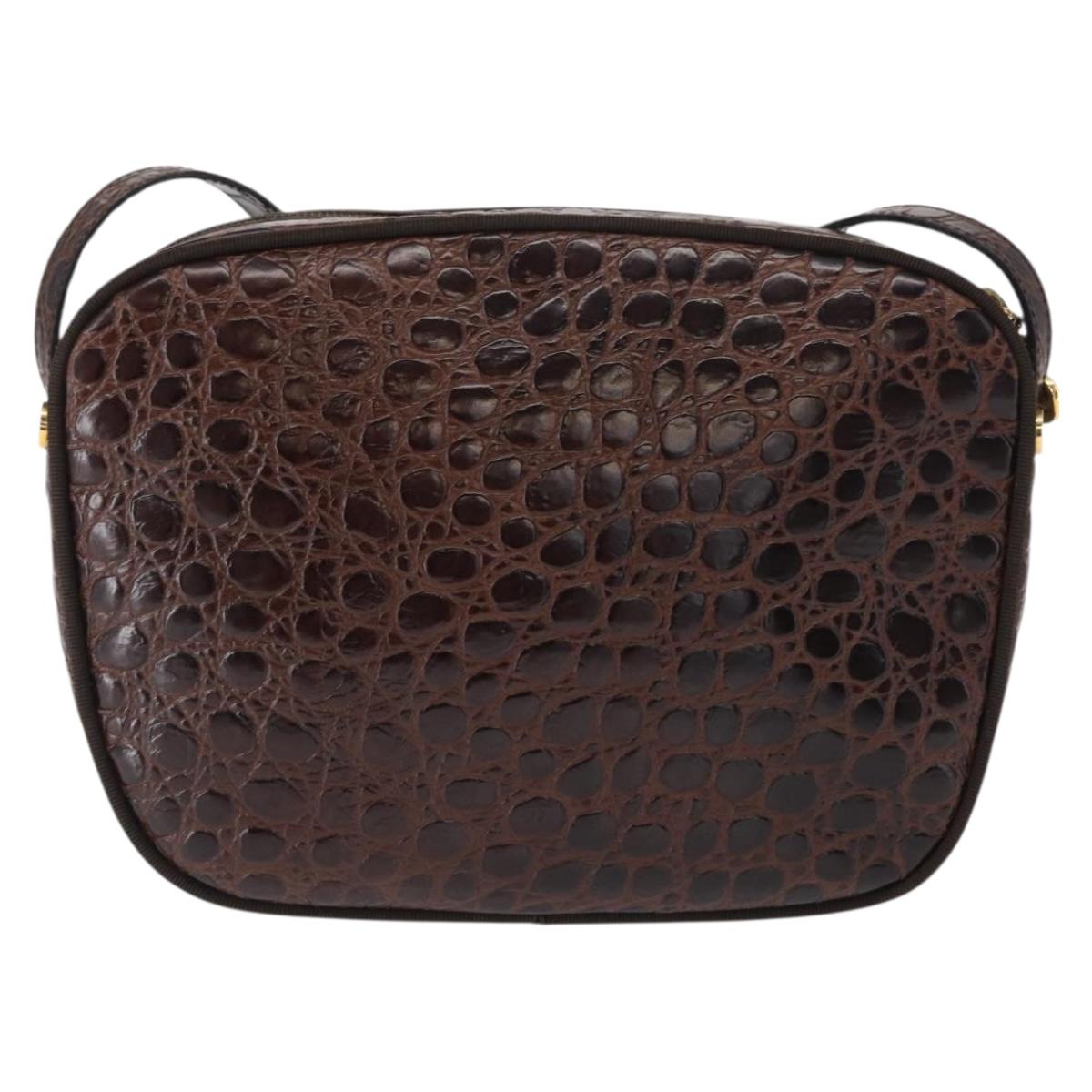 Salvatore Ferragamo Vala Shoulder Bag Embossed Leather Brown Gold Auth ka614