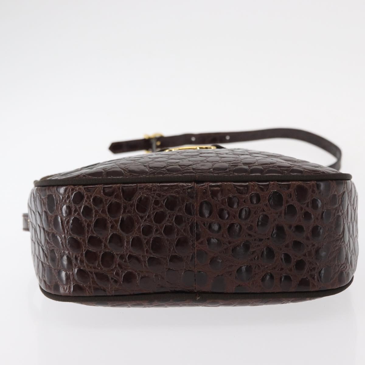 Salvatore Ferragamo Vala Shoulder Bag Embossed Leather Brown Gold Auth ka614