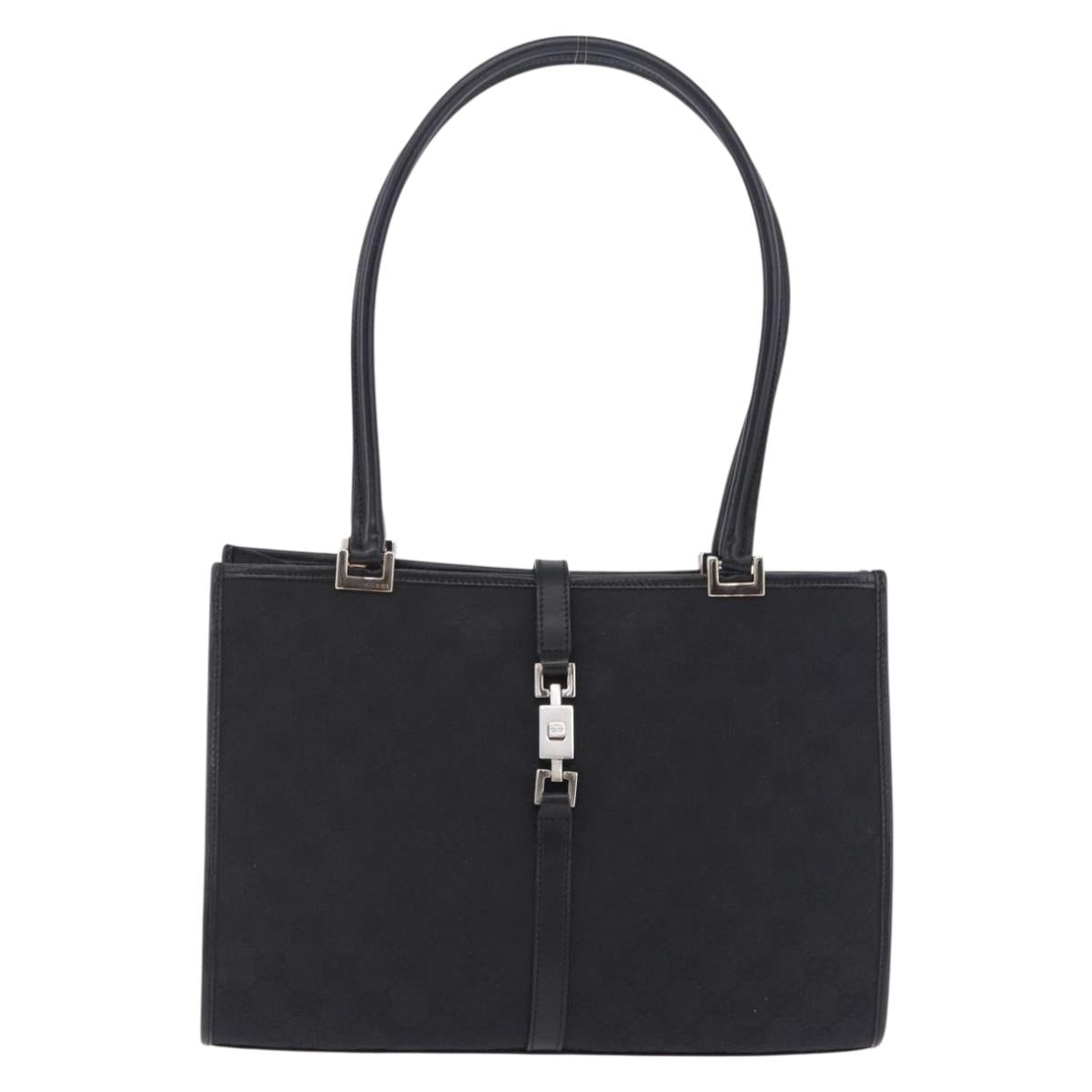 GUCCI GG Canvas Jackie Hand Bag Black Silver 002 1073 Auth ka6140A