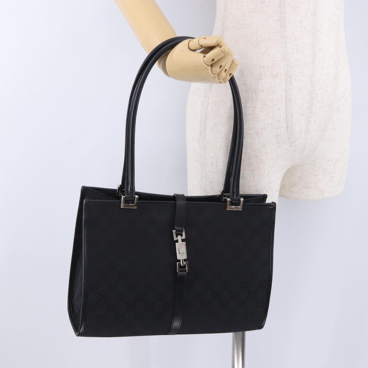GUCCI GG Canvas Jackie Hand Bag Black Silver 002 1073 Auth ka6140A