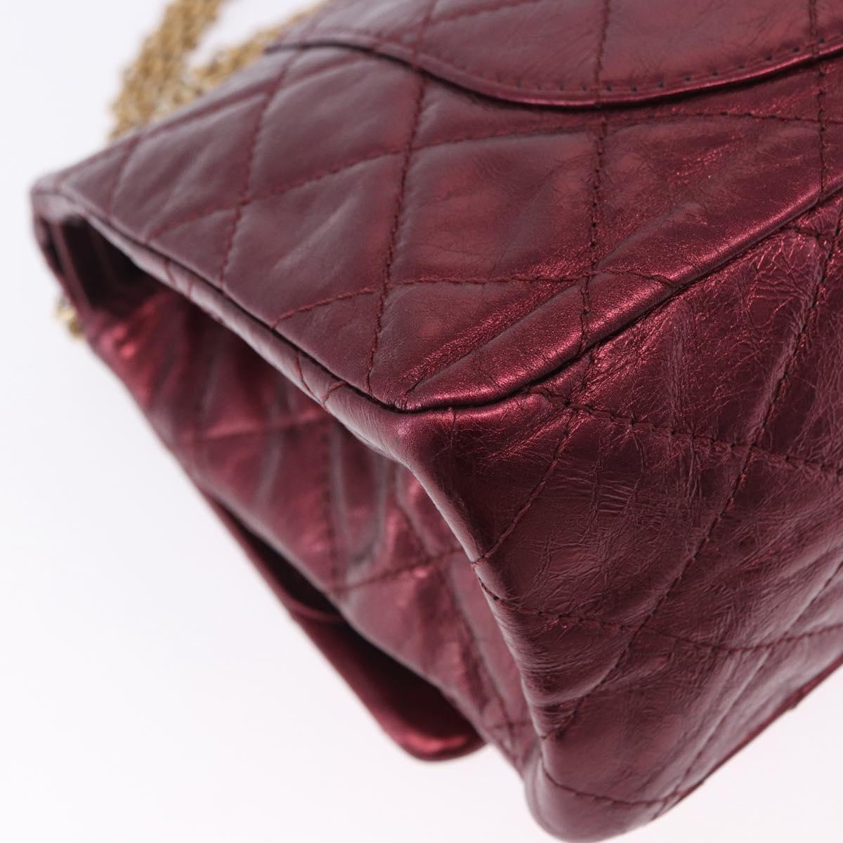 CHANEL 2.55 Matelasse Chain Shoulder Bag Lamb Skin Red Gold CC Auth ka6142SAV