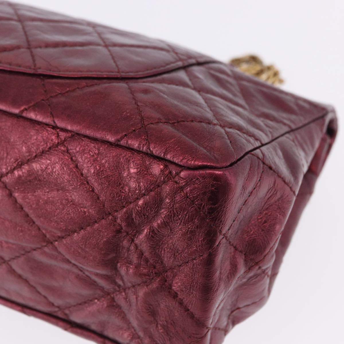 CHANEL 2.55 Matelasse Chain Shoulder Bag Lamb Skin Red Gold CC Auth ka6142SAV