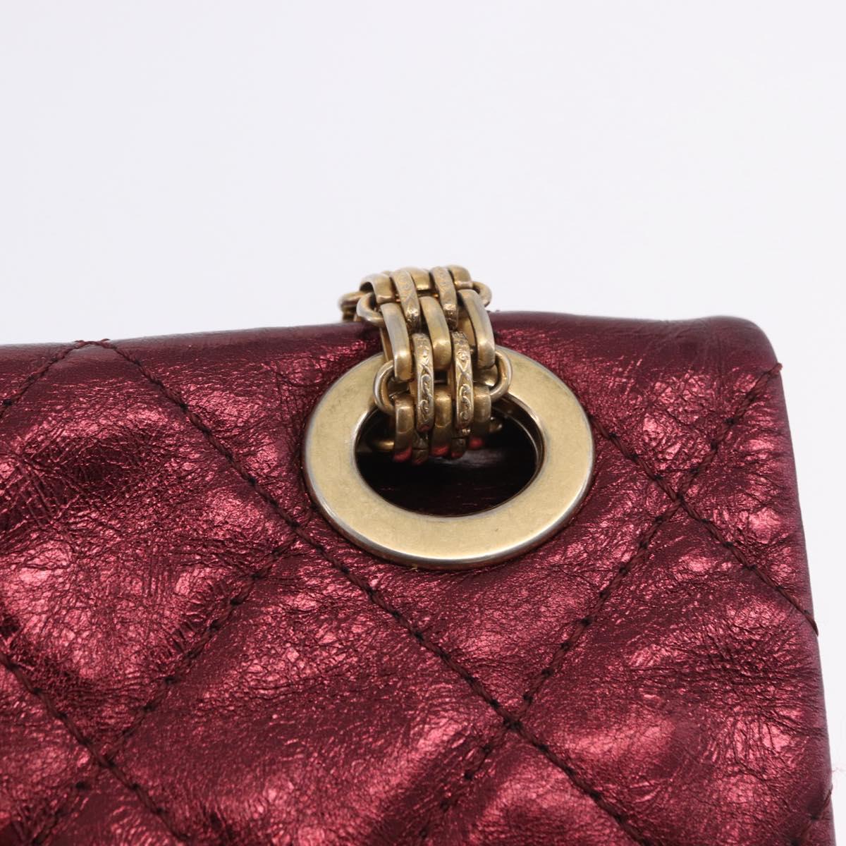 CHANEL 2.55 Matelasse Chain Shoulder Bag Lamb Skin Red Gold CC Auth ka6142SAV