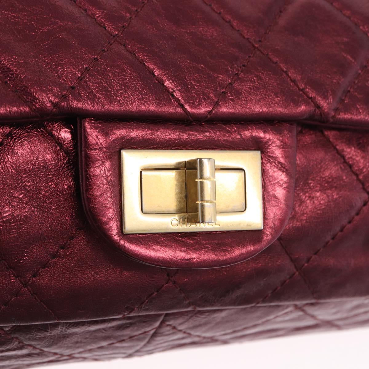 CHANEL 2.55 Matelasse Chain Shoulder Bag Lamb Skin Red Gold CC Auth ka6142SAV