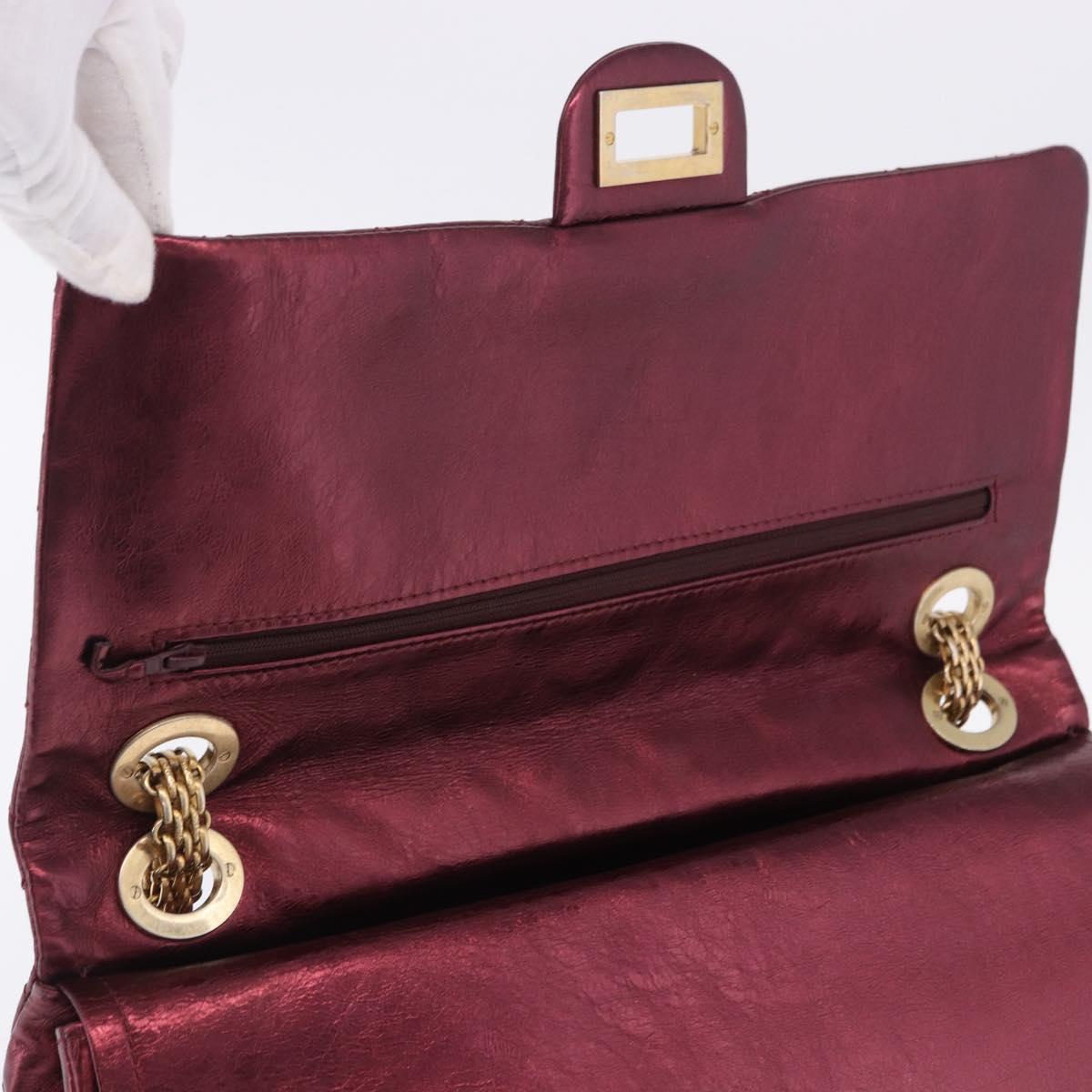 CHANEL 2.55 Matelasse Chain Shoulder Bag Lamb Skin Red Gold CC Auth ka6142SAV