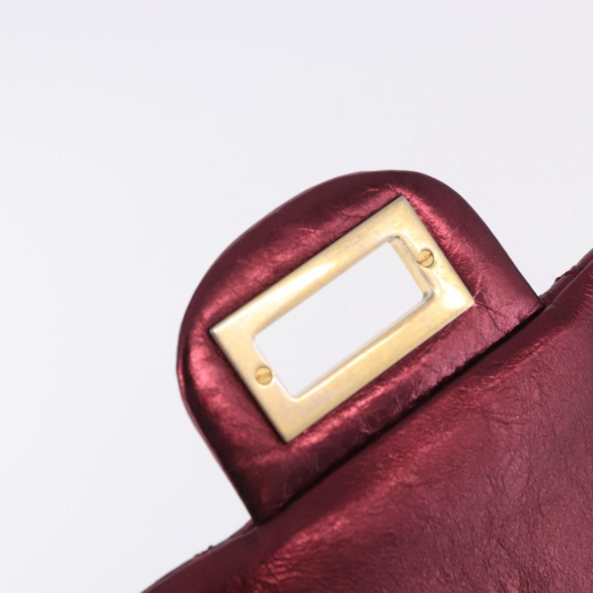 CHANEL 2.55 Matelasse Chain Shoulder Bag Lamb Skin Red Gold CC Auth ka6142SAV