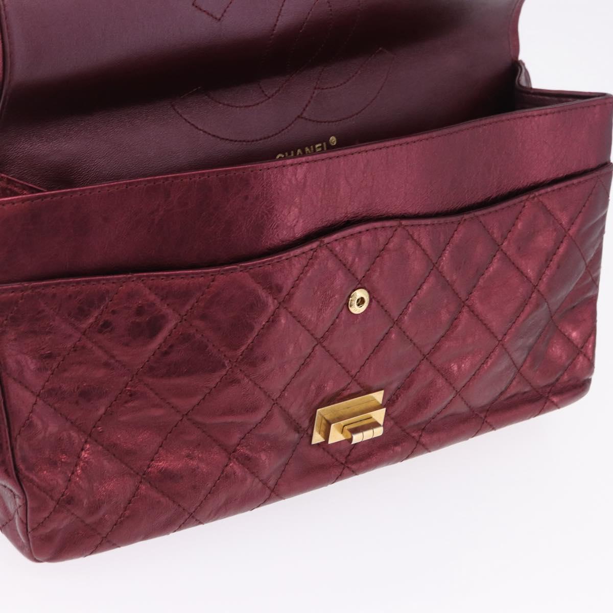 CHANEL 2.55 Matelasse Chain Shoulder Bag Lamb Skin Red Gold CC Auth ka6142SAV