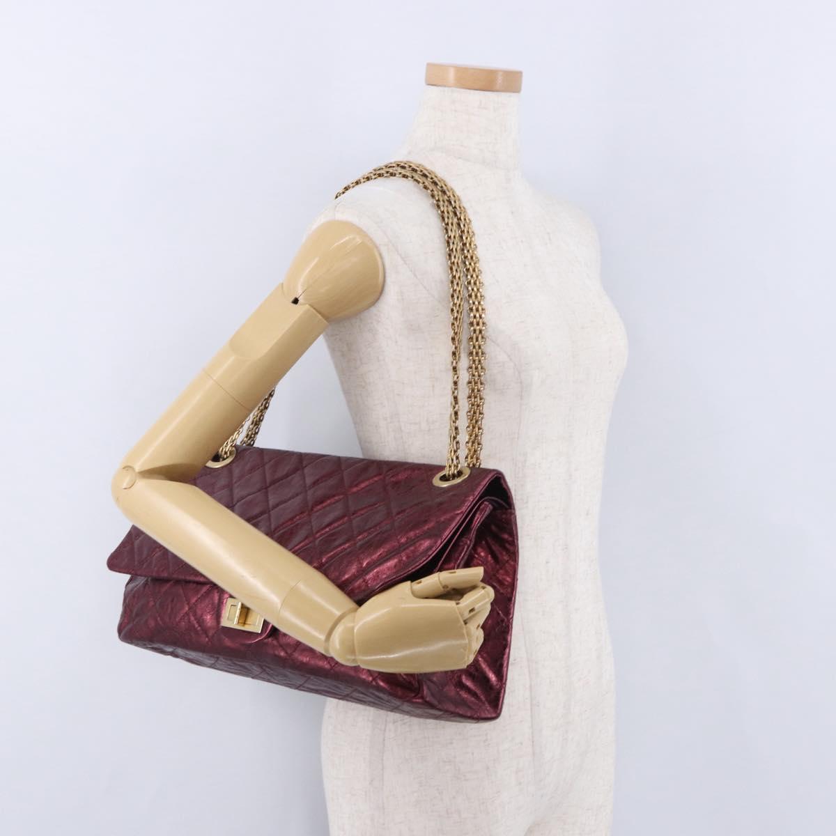 CHANEL 2.55 Matelasse Chain Shoulder Bag Lamb Skin Red Gold CC Auth ka6142SAV