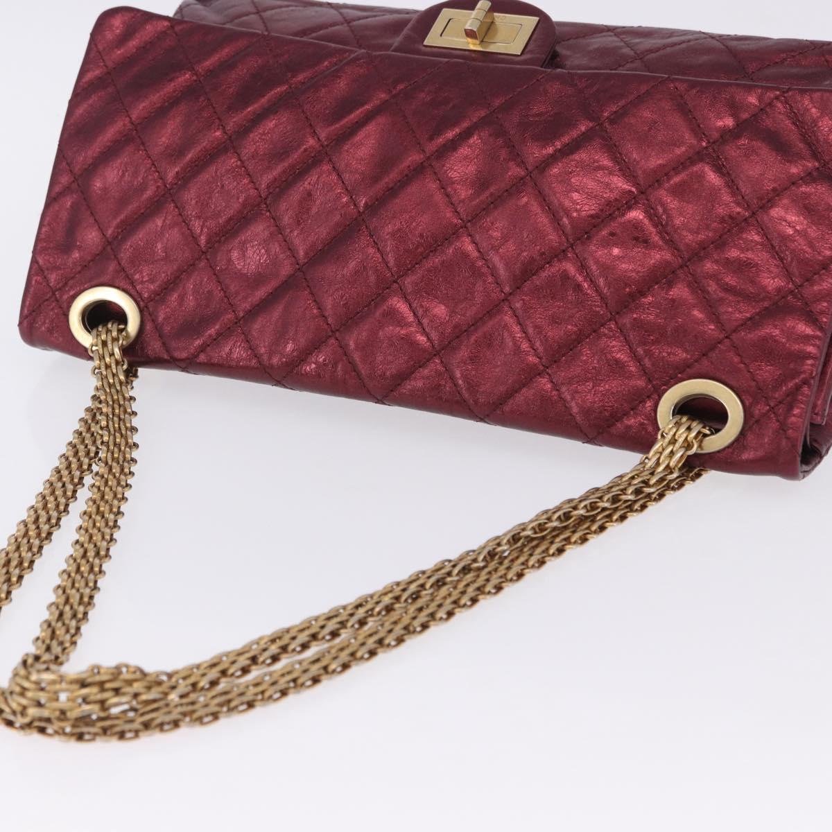 CHANEL 2.55 Matelasse Chain Shoulder Bag Lamb Skin Red Gold CC Auth ka6142SAV