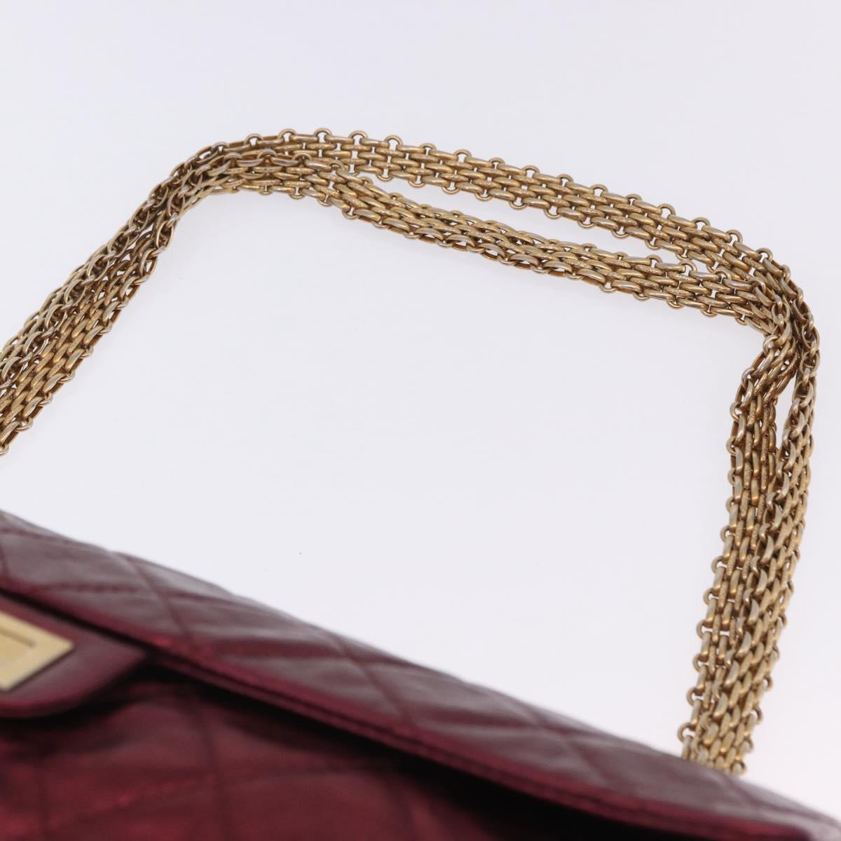 CHANEL 2.55 Matelasse Chain Shoulder Bag Lamb Skin Red Gold CC Auth ka6142SAV