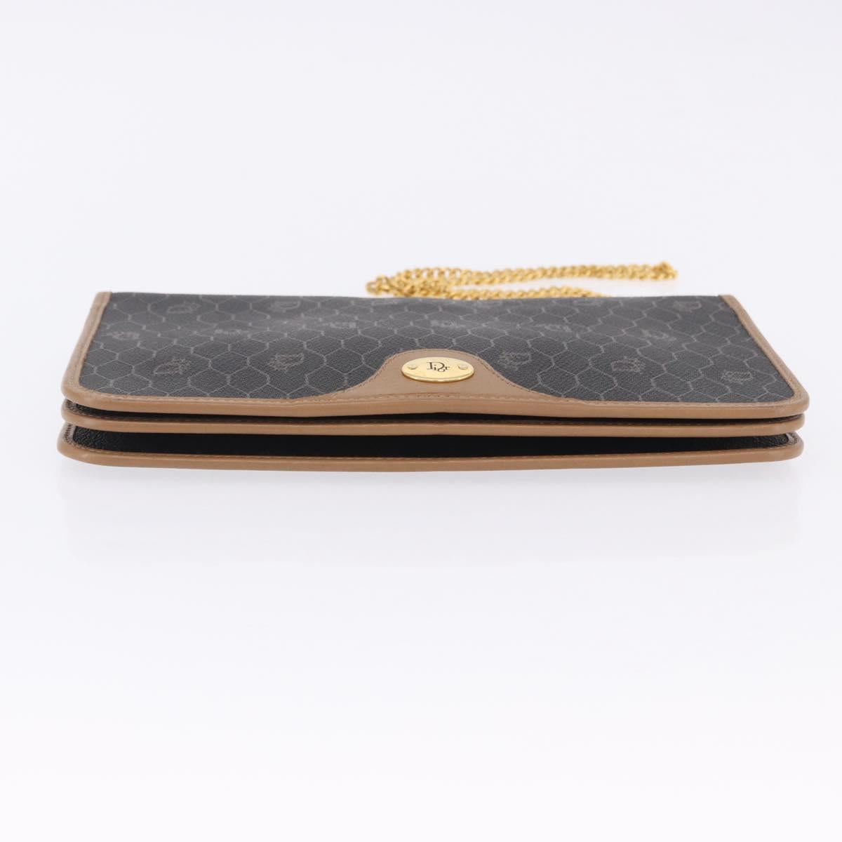Christian Dior Honeycomb Chain Shoulder Bag PVC Black Gold Tone Auth ka6143A