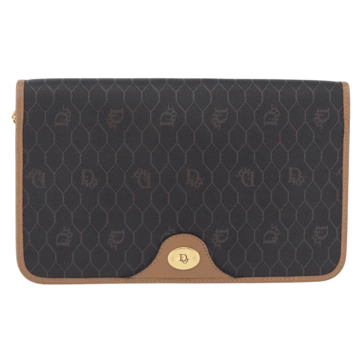 Christian Dior Honeycomb Chain Shoulder Bag PVC Black Gold Tone Auth ka6143A