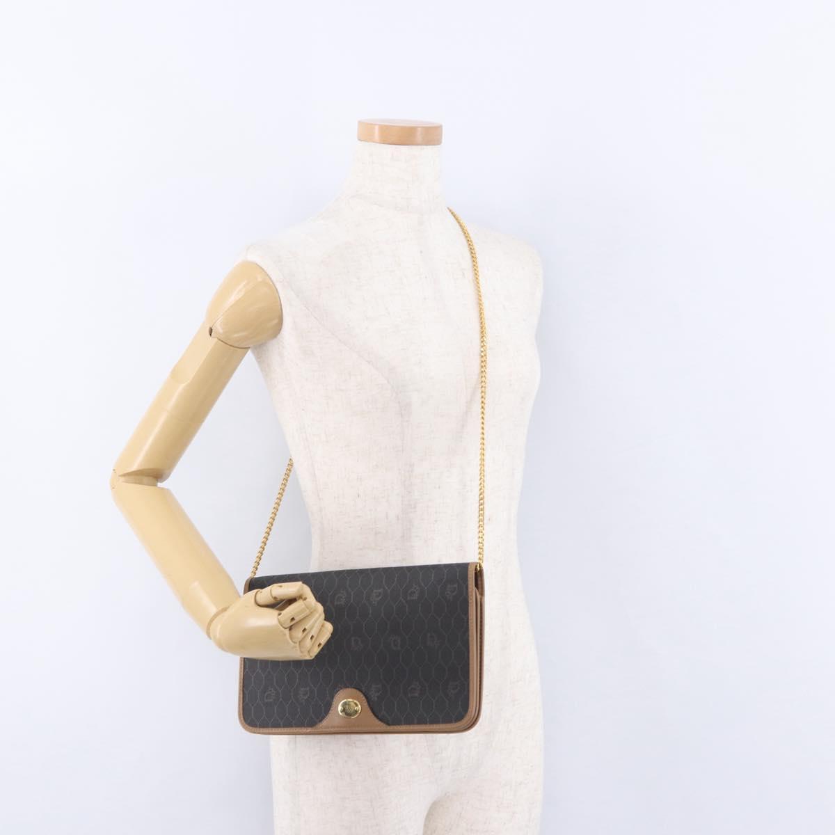 Christian Dior Honeycomb Chain Shoulder Bag PVC Black Gold Tone Auth ka6143A