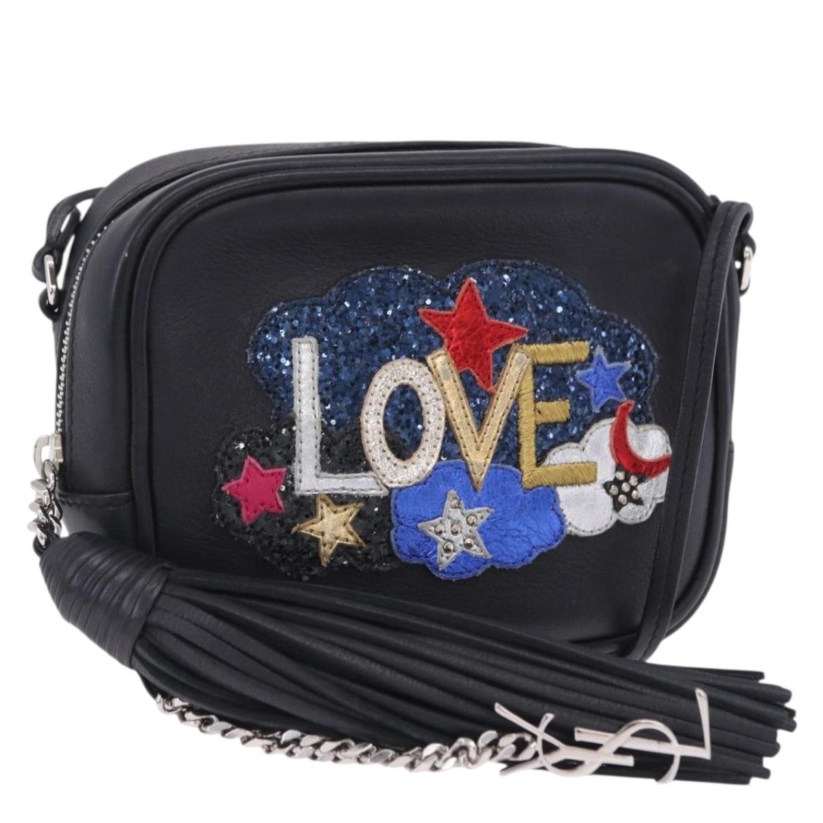 SAINT LAURENT Shoulder Bag Leather Black Silver 457574 Auth ka6144M