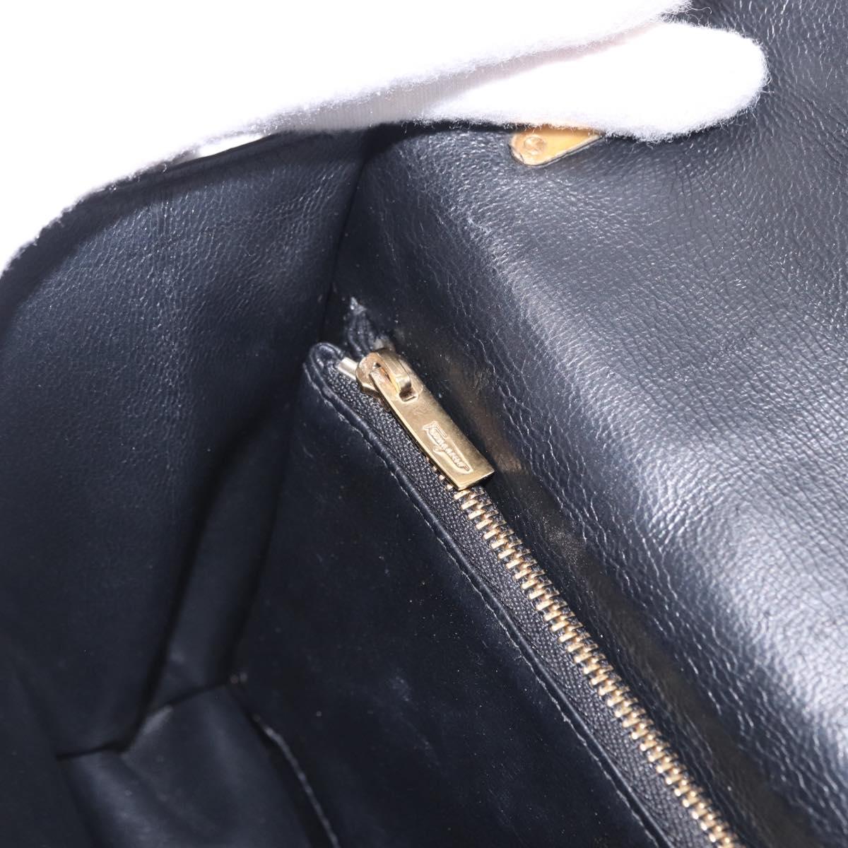 Salvatore Ferragamo Gancini Hand Bag Suede 2way Black Gold Tone Auth ka6147