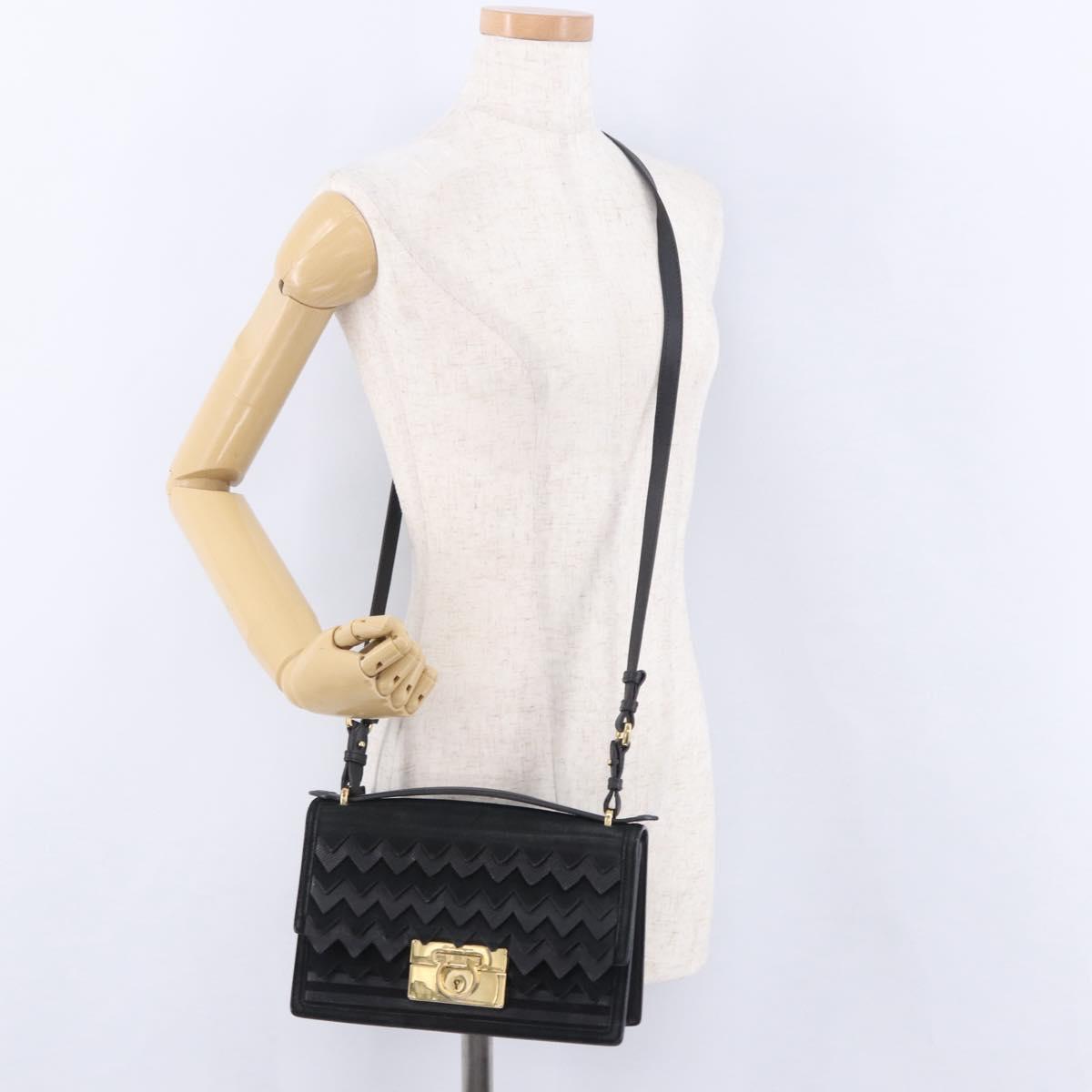 Salvatore Ferragamo Gancini Hand Bag Suede 2way Black Gold Tone Auth ka6147