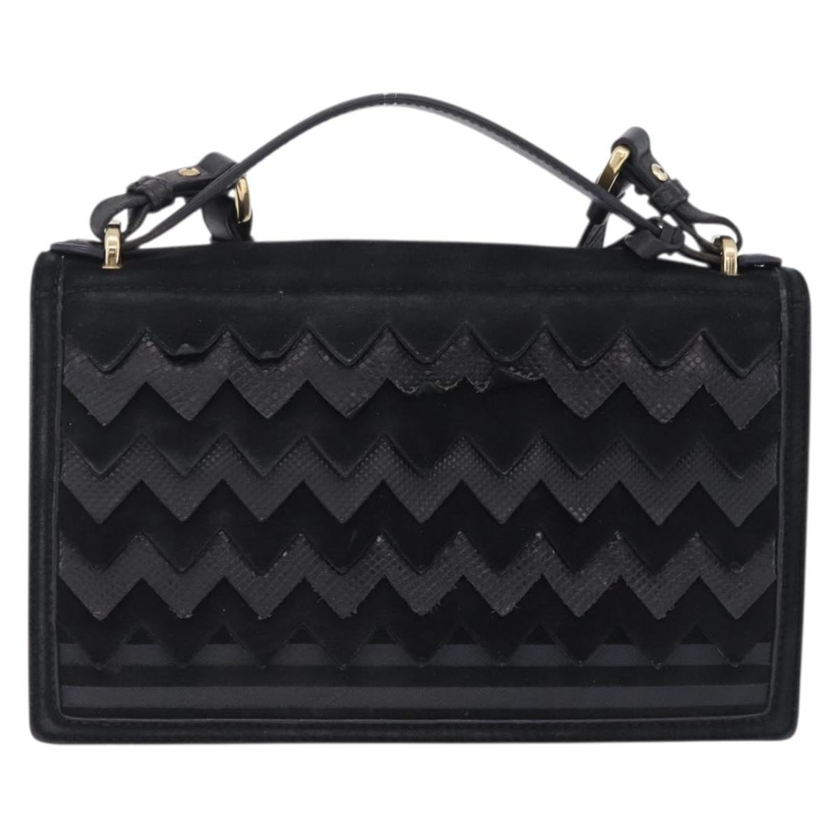 Salvatore Ferragamo Gancini Hand Bag Suede 2way Black Gold Tone Auth ka6147