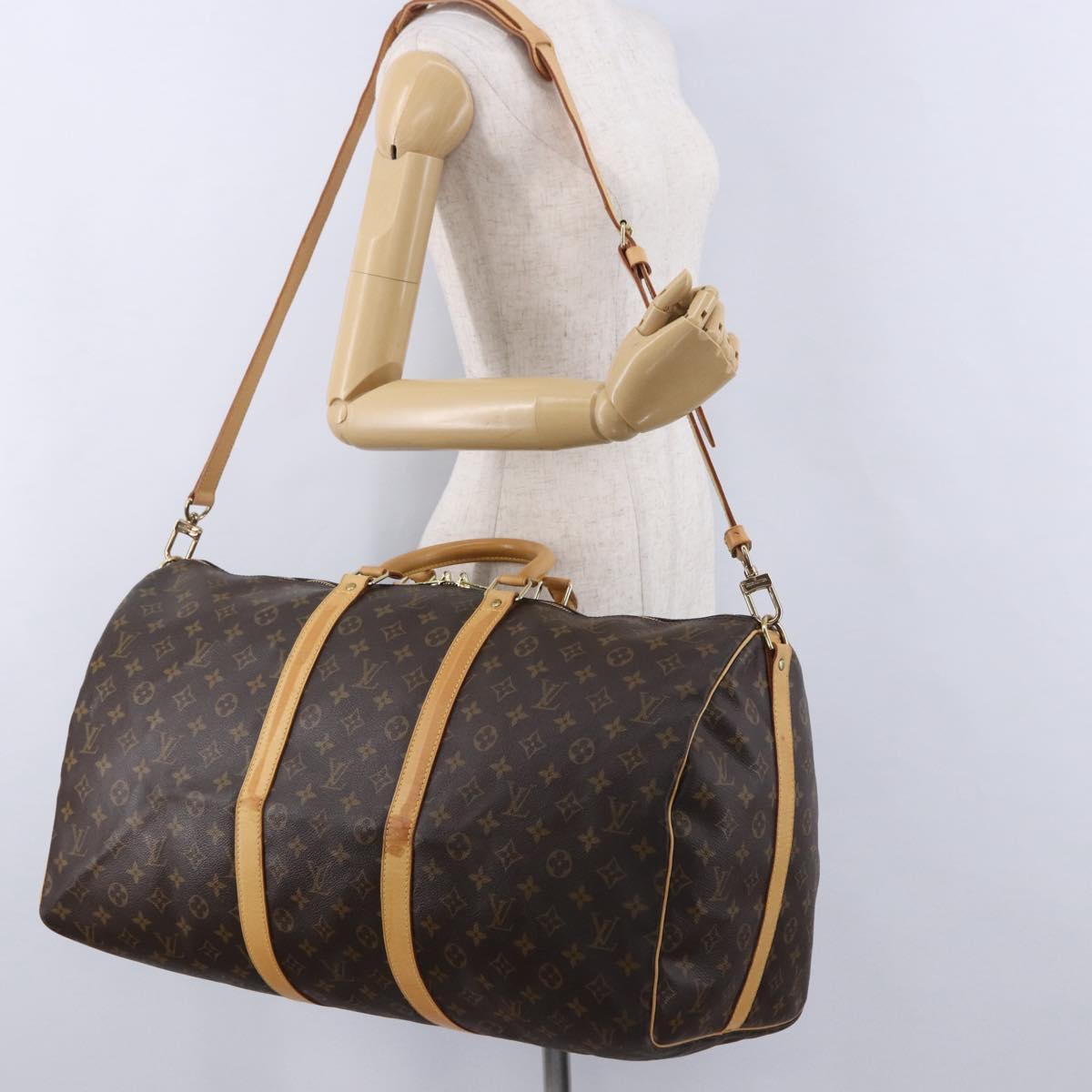 LOUIS VUITTON Monogram Keepall Bandouliere 55 Boston Bag M41414 LV Auth ka6148