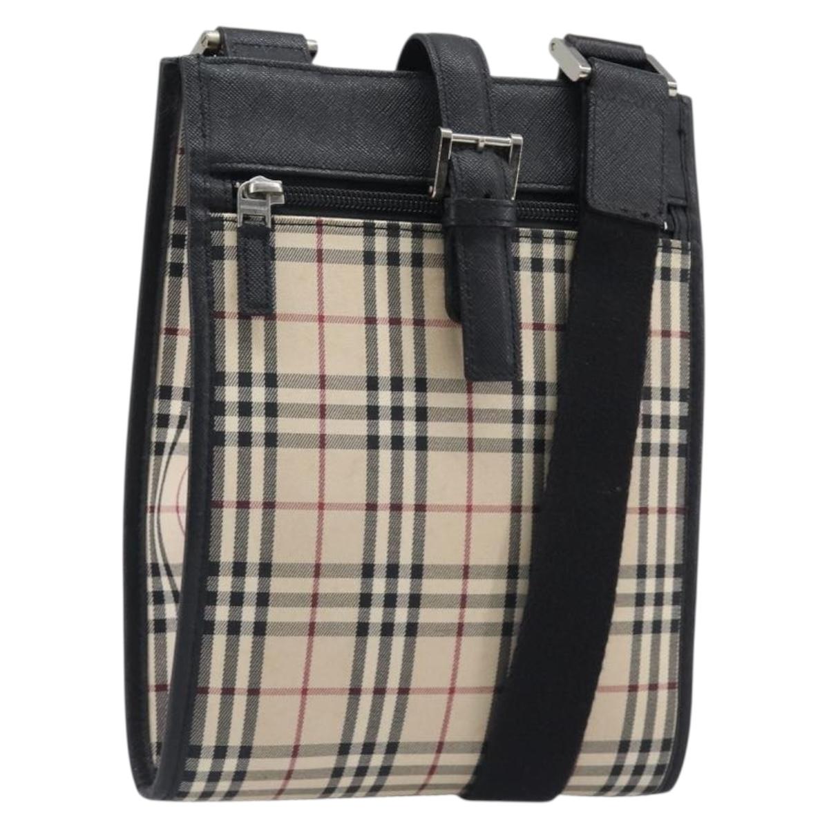 BURBERRY Nova Check Shoulder Bag Canvas Beige Silver Auth ka6151