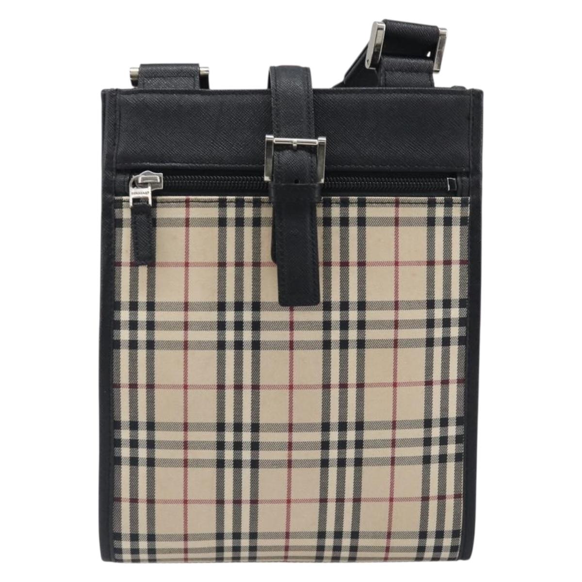 BURBERRY Nova Check Shoulder Bag Canvas Beige Silver Auth ka6151