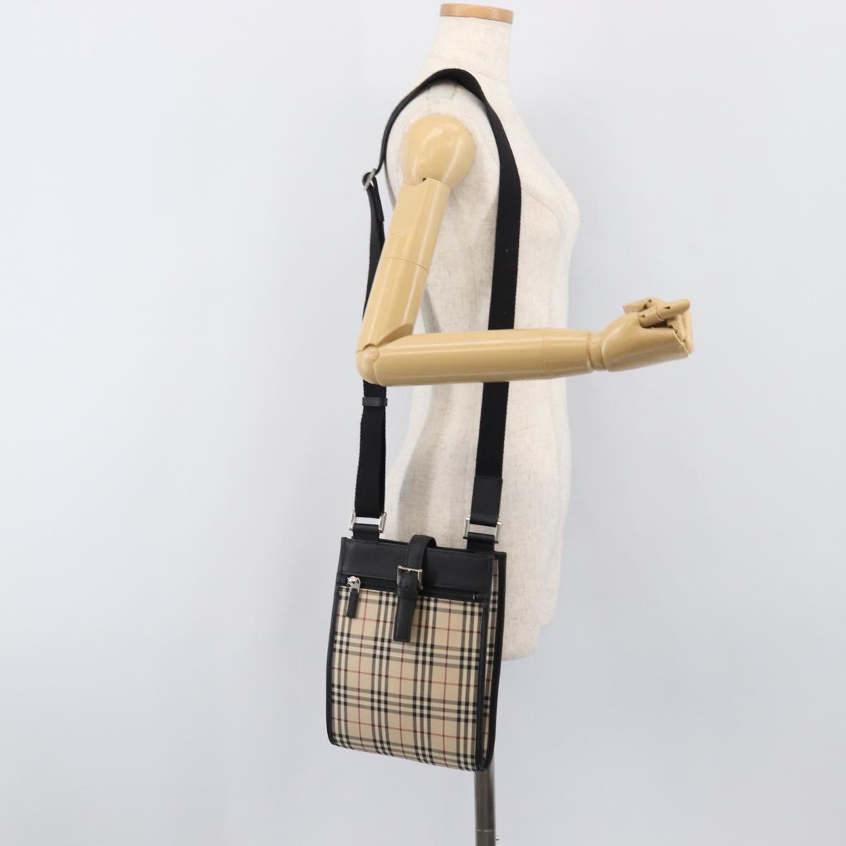 BURBERRY Nova Check Shoulder Bag Canvas Beige Silver Auth ka6151