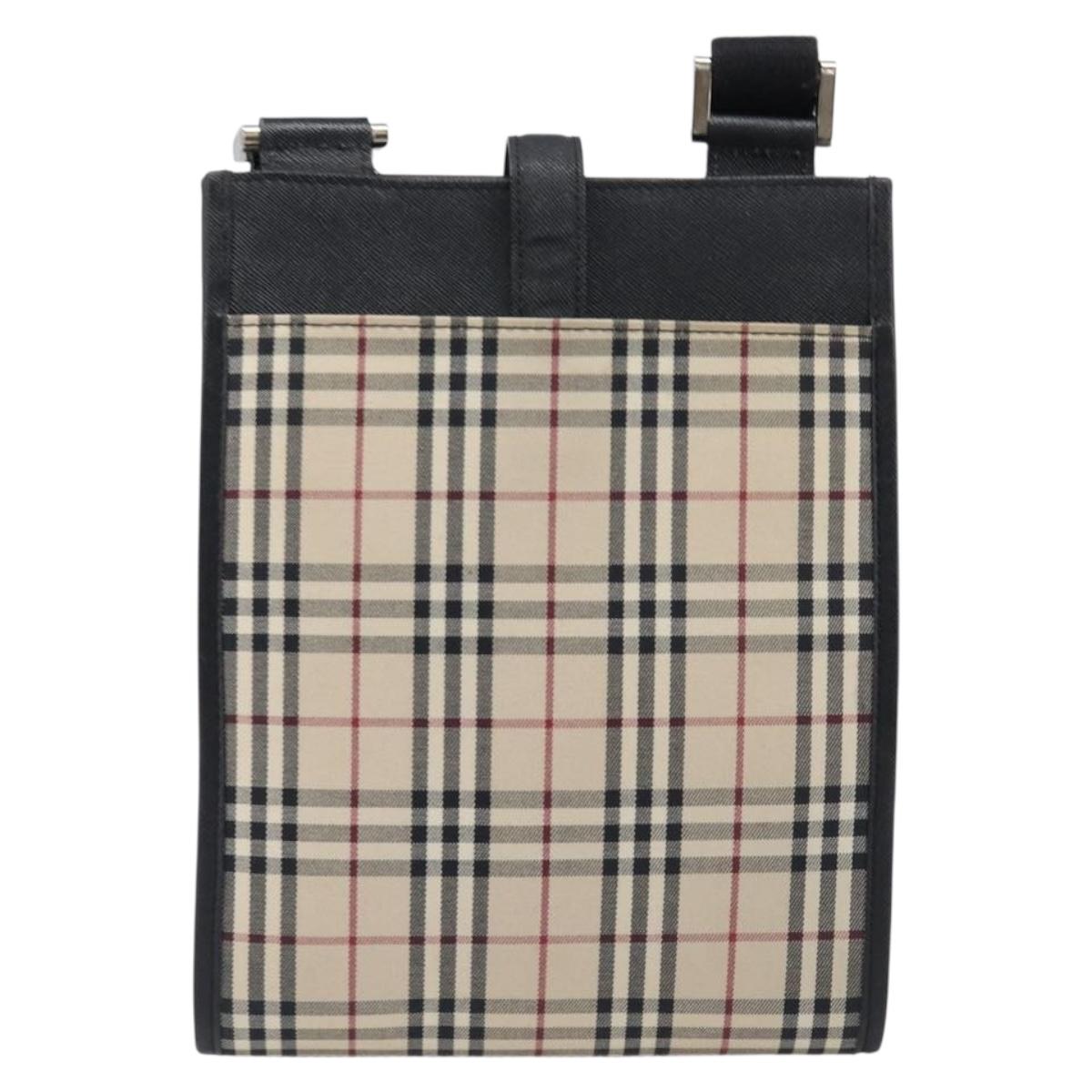 BURBERRY Nova Check Shoulder Bag Canvas Beige Silver Auth ka6151