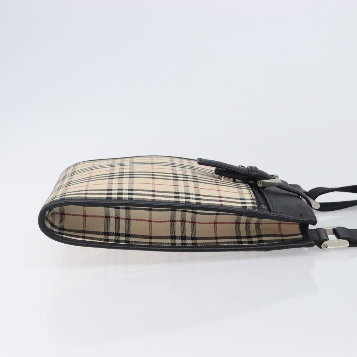 BURBERRY Nova Check Shoulder Bag Canvas Beige Silver Auth ka6151