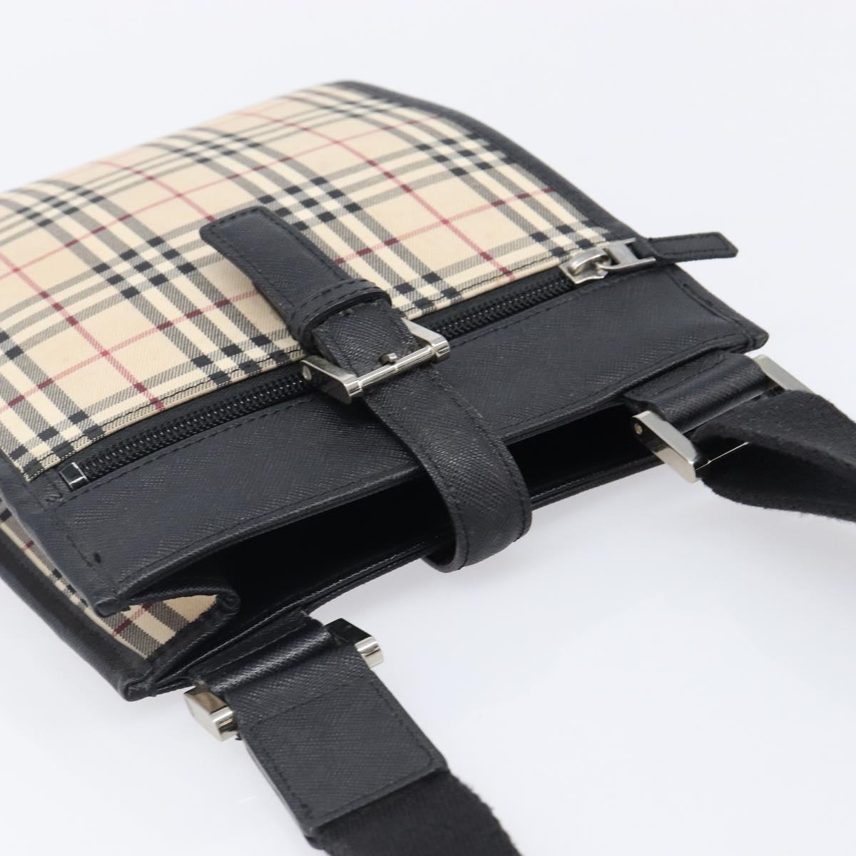 BURBERRY Nova Check Shoulder Bag Canvas Beige Silver Auth ka6151