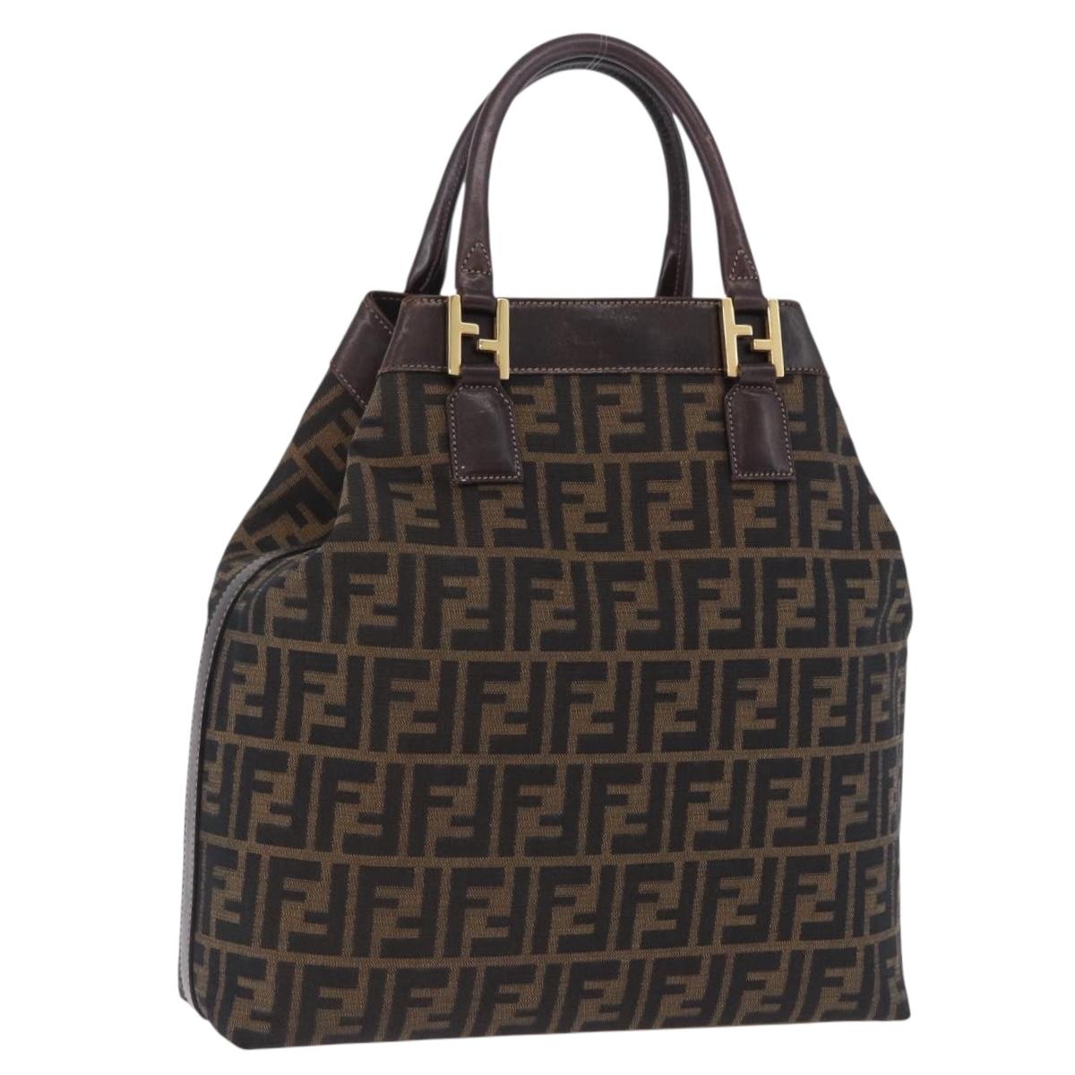FENDI Zucca Canvas Hand Bag Brown Gold Tone Auth ka6152