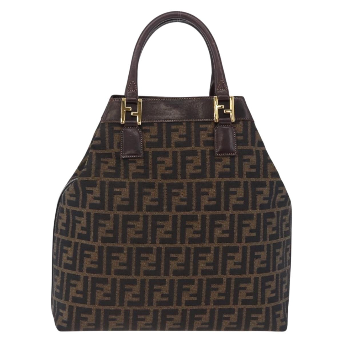 FENDI Zucca Canvas Hand Bag Brown Gold Tone Auth ka6152