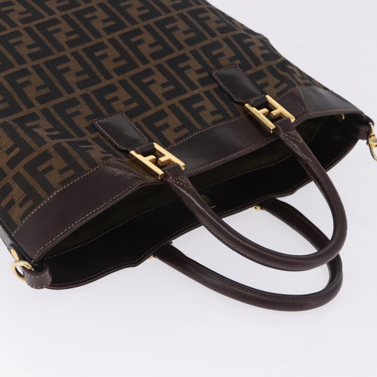 FENDI Zucca Canvas Hand Bag Brown Gold Tone Auth ka6152