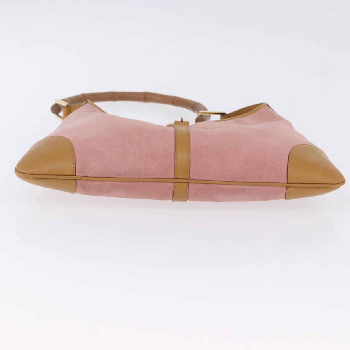 GUCCI Jackie Bamboo Hand Bag Suede Pink Gold Tone 001 4060 Auth ka6156