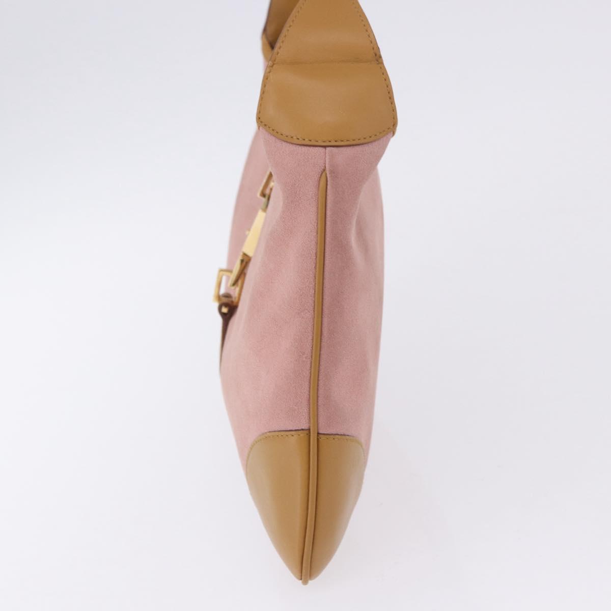 GUCCI Jackie Bamboo Hand Bag Suede Pink Gold Tone 001 4060 Auth ka6156