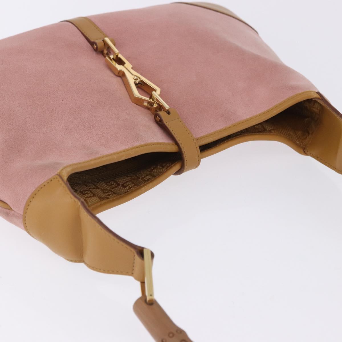 GUCCI Jackie Bamboo Hand Bag Suede Pink Gold Tone 001 4060 Auth ka6156
