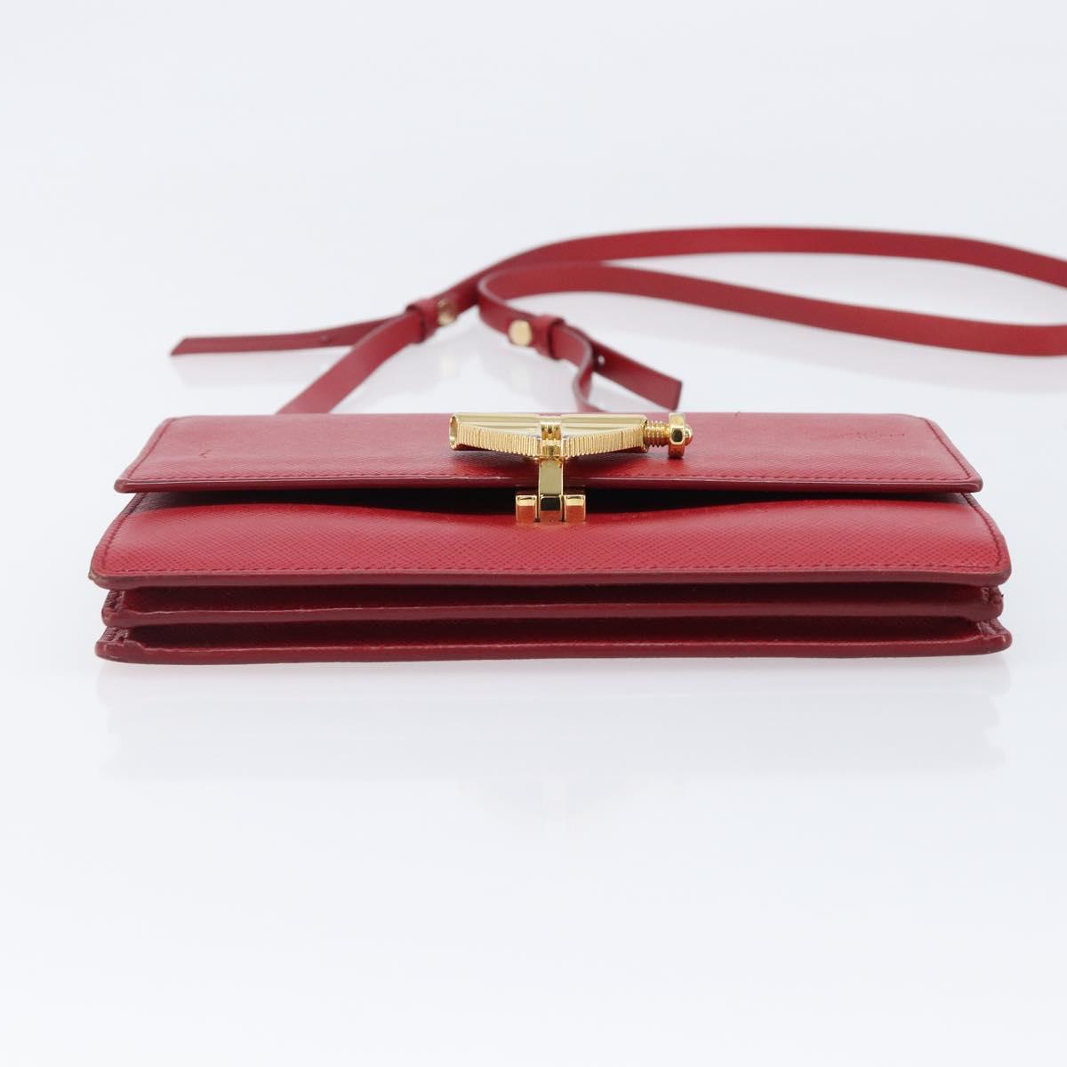 PRADA Shoulder Bag Saffiano Red Gold Tone Auth ka6160