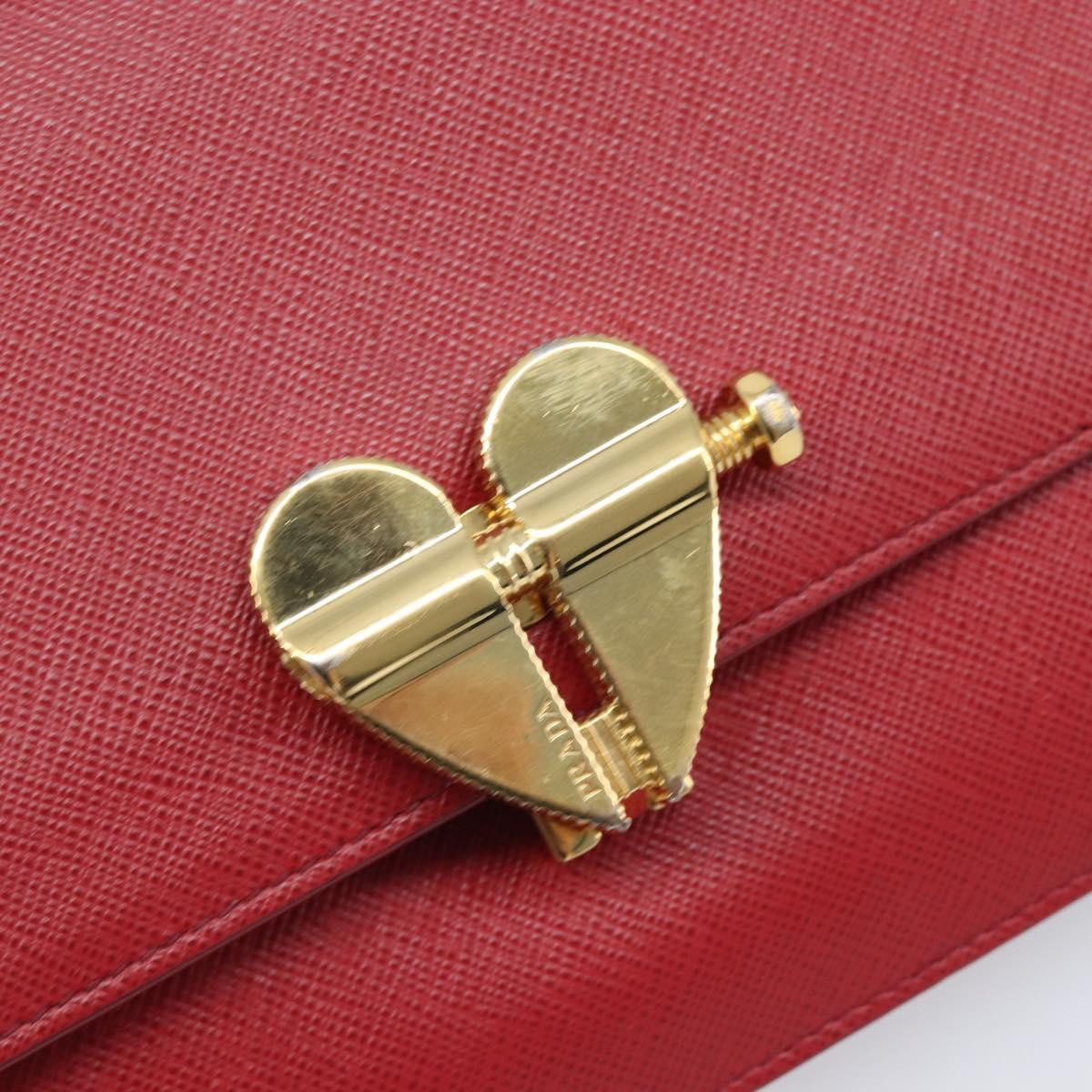 PRADA Shoulder Bag Saffiano Red Gold Tone Auth ka6160