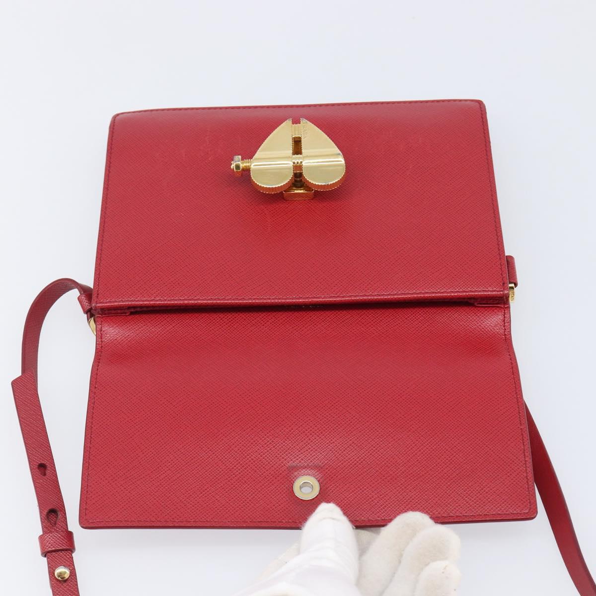 PRADA Shoulder Bag Saffiano Red Gold Tone Auth ka6160