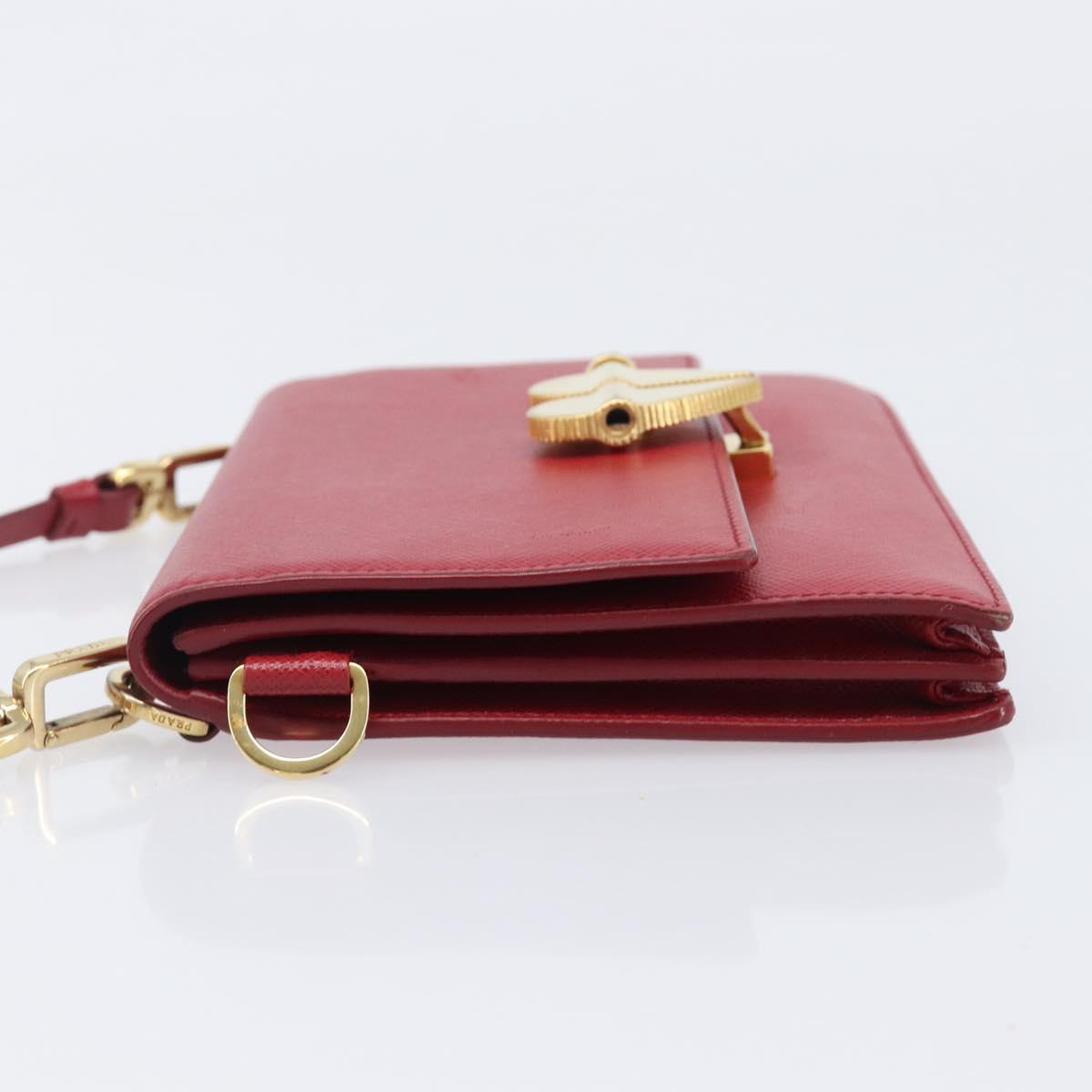 PRADA Shoulder Bag Saffiano Red Gold Tone Auth ka6160