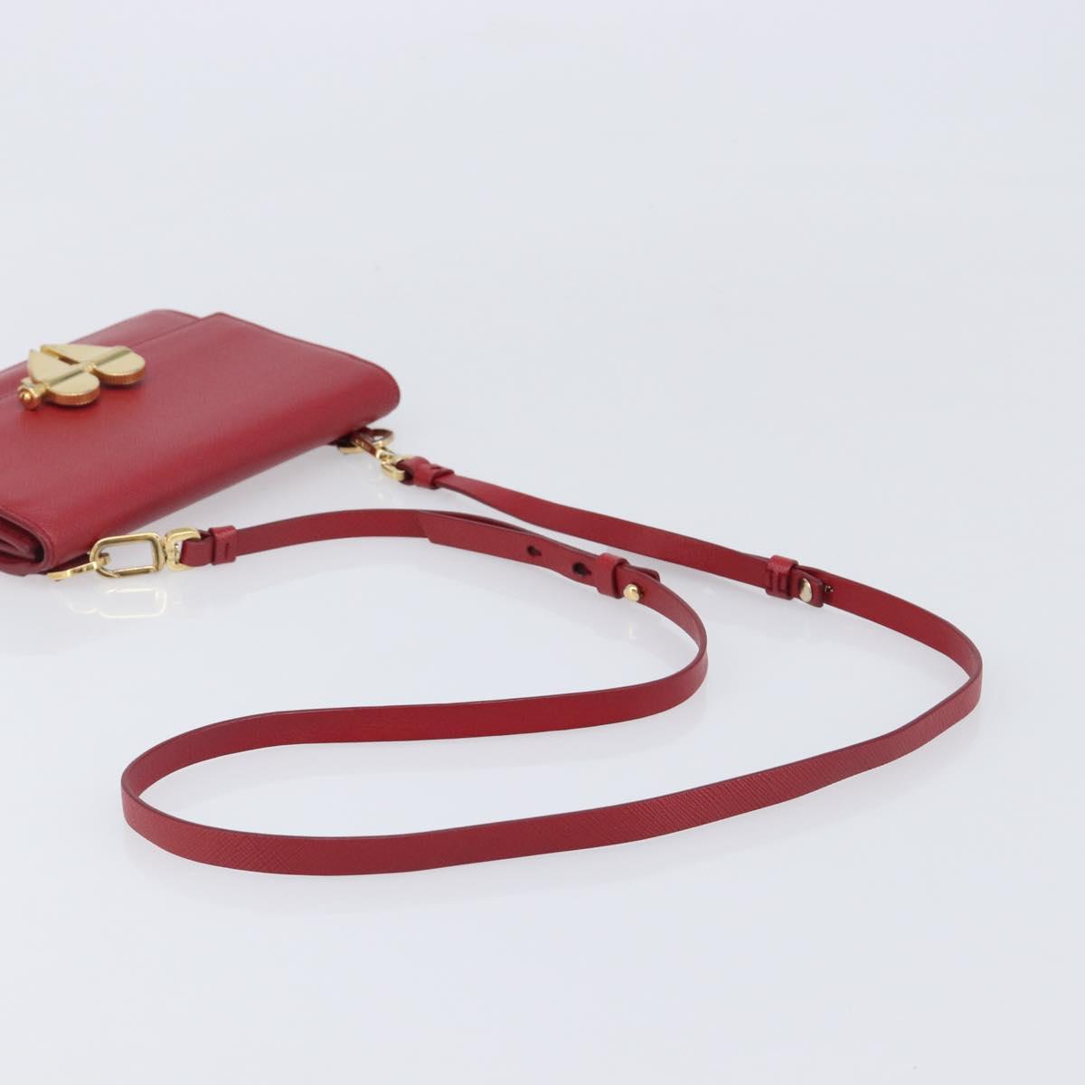PRADA Shoulder Bag Saffiano Red Gold Tone Auth ka6160