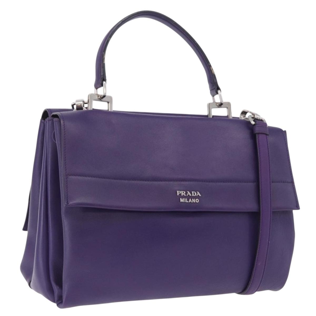 PRADA Hand Bag Leather Purple Silver Auth ka6163
