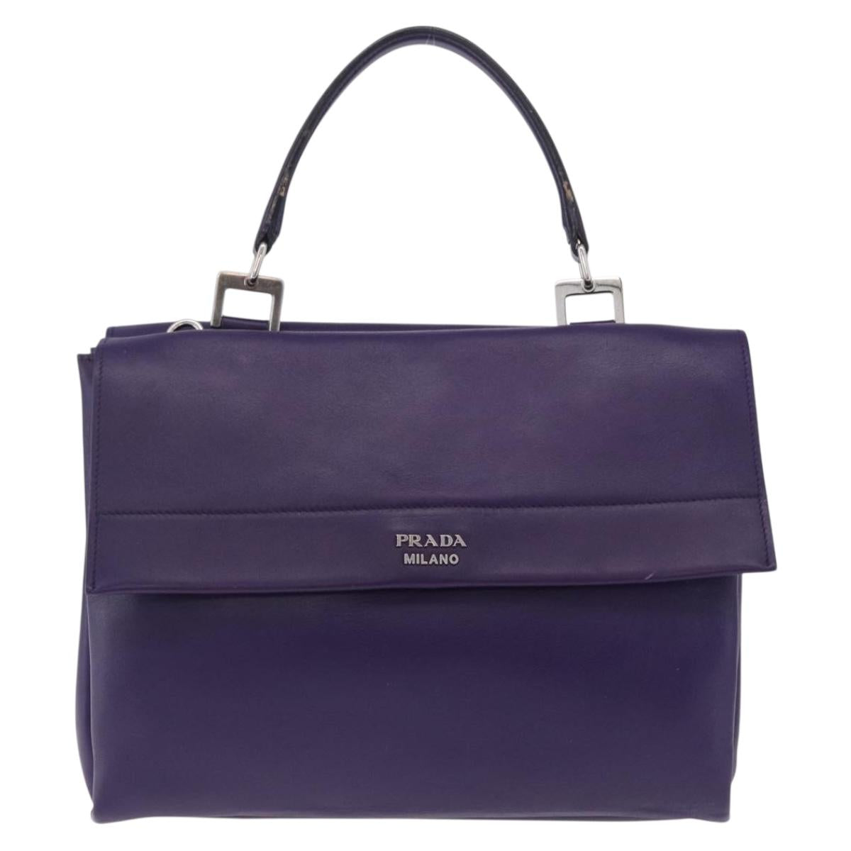 PRADA Hand Bag Leather Purple Silver Auth ka6163