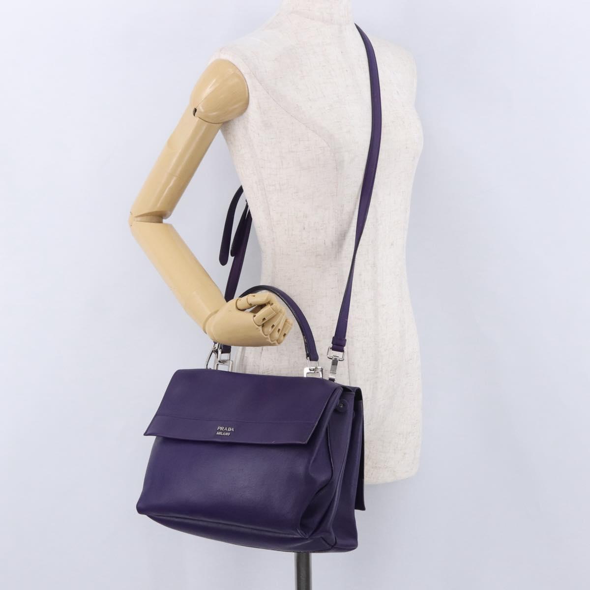 PRADA Hand Bag Leather Purple Silver Auth ka6163